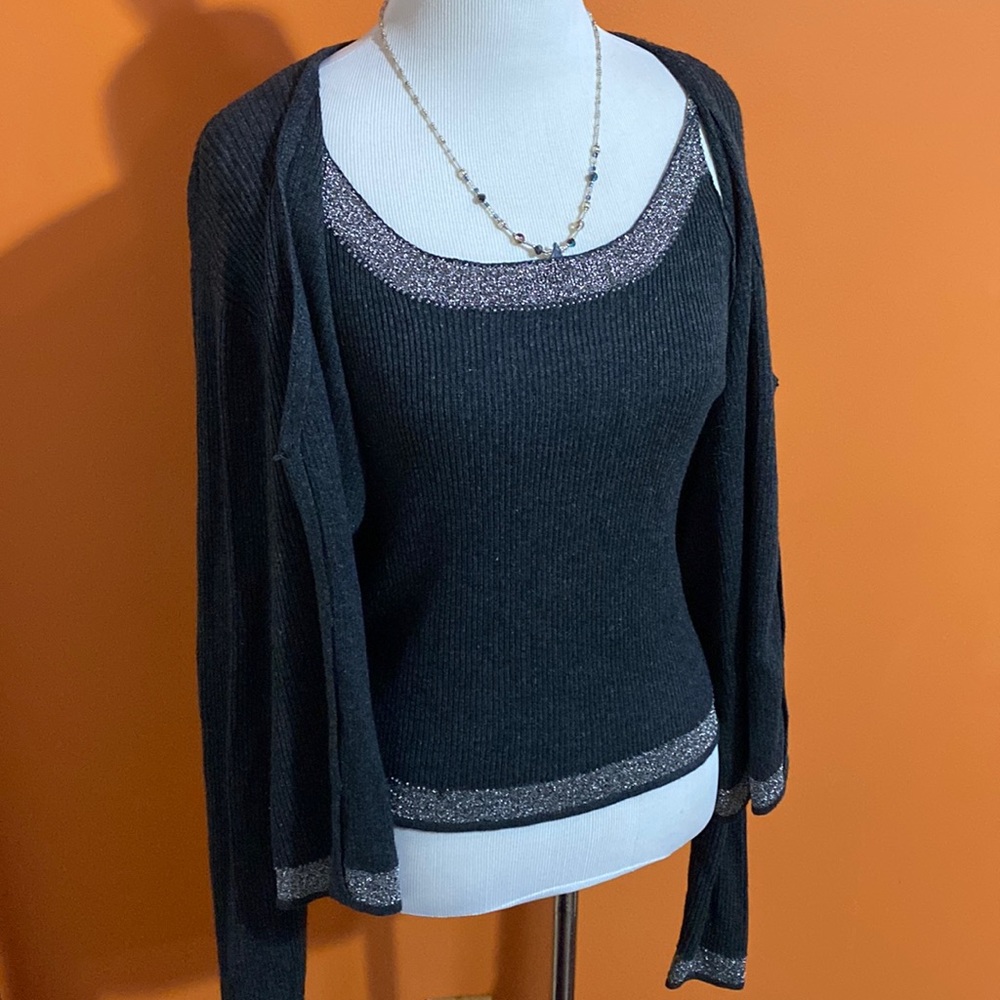 RIMINI BY SHAW Silk / Cashmere Sweater Cardigan Cami Top 2 Piece Set ~ Bling!